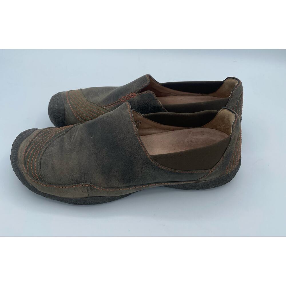 KEEN Women’s Slip On Leather Comfort Shoes Brown Orange Stitch Casual Loafers 9 - Picture 4 of 7